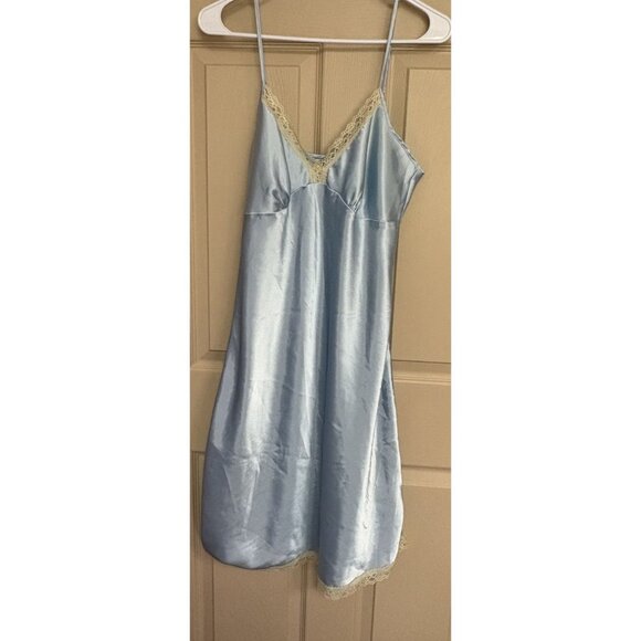 Vintage Pink Kmart Slip Chemise Nightgown Blue With Ivory Lace Trim Women Medium - Picture 1 of 8